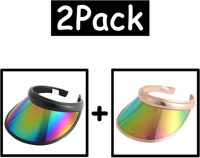 Beevarn Store 2 Pack Sun Visor Hats Women Men Clip-on Iridescent Clear Sport Outdoor Cap - Image 2